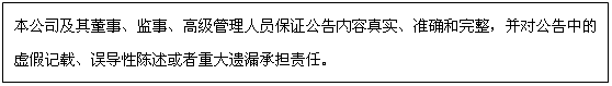 文本框: 本公司及其董事、监事、高级管理人员保证公告内容真实、准确和完整，并对公告中的虚假记载、误导性陈述或者重大遗漏承担责任。